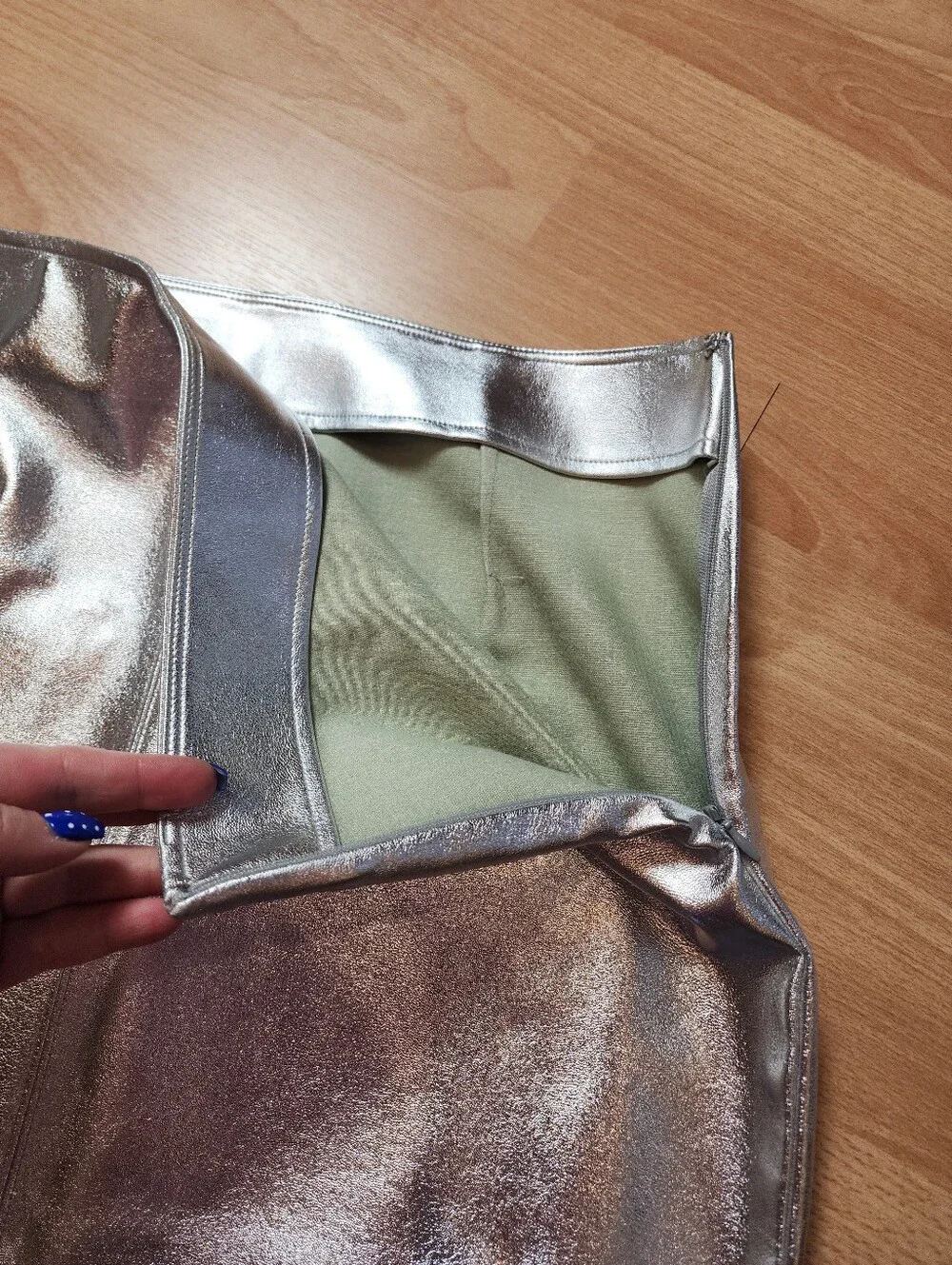 NWT Macy's INC Silver Metallic Faux Leather Front Slit Pencil Midi Skirt Size 12